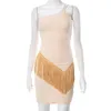 Hot Sell Women's Two Piece Dress Fashion Oregelbundet sned axel Suspender Tassel Top Short Kirt Casual Suit
