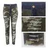 Jeans femininos Camuflagem verde Mulheres 2023 Moda angustiada Fringe rasgada na cintura alta mulher magra casual calça lápis de jeans slim