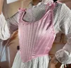 Women's pink bow tie tank corset Fashionable New Satin Waist Tank Top Lace Slim Fit Short Fishbone Tank Top Chest