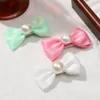 2.8" Solid Grosgrain Ribbon Bows Hairpins Girl's Ribbon Hair Bow Hair Clips Pearl Baby Girls Barrette Hair Accessories