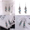 Charm Womens Big Leaves Tibetan Sier Turquoise Earrings Gstqe040 Fashion Gift National Style Women Diy Earring Drop Delivery Jewelry Dhjl9