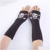 Autre événement Fournitures de fête Halloween Punk Gants Unisexe Squelette Skl Demi Doigt Glow In The Dark Fingerless Stretch Tricoté Winte Dhq3T