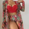 2023 NIEUWE FASE Summer Mesh Sjawl Swimwear Sexy Bikini Beach Crochet Cover Ups Women Three-Piece