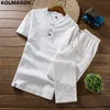 Mens Tracksuits Summer Classic Fashion Solid Color Cotton and Linen Twopiece Casual Slim Size High Quality Set M5XL 230524