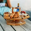 Camp Furniture Beach Tables Wooden Folding Camping Hiking Picnic With Glass Holder Foldable Desk Wine Rack Board