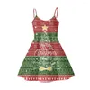 Повседневные платья Cumagical Christmas Slip Plore Sexy Ladies Tare Tree Tree Flower Star Mix Printed A-Line Fancy для женщин