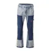 Mäns jeans vintage nödställda stänk bläck flare jeans herr streetwear lapptäcke hip hop graffiti tung tvätt blå smal fit denim byxor män 230524