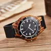 Wristwatches Black Dial Wood Men Wrist Watch Quartz Clock Creative Watches Man Genuine Leather Band Wristwatch Hour Male Gifts Box