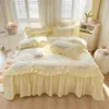 Bedding Sets Vintage Nordic Pastoral Artistic Cotton Ruffles 4Pcs Set Plant Pattern Quilt Cover Linen Pillow Shams Pink Sheet