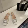 Slippers Shoes Flat Mules For Women 2023 Slides Jelly Flip Flops Lady Loafers Fashion Low Cover Toe Glitter Girl Soft Luxury Fab