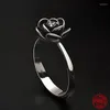 Ringos de cluster 925 Sterling Silver Charm Black Rose Flower Zircon Ring for Women Fashion Party Jewelry Gift Wholesale