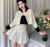 Arbeitskleider 2023 Koreanische Mode Kleine Duftende Zweiteilige Set Herbst Tweed Einreiher Kurze Jacke Mantel Plissee Miniröcke Outfits