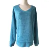 Kvinnors tröjor Autumn Winter Women Solid Color Pluffy Loosy Sweater Pullover Blue Top STOR STORLE