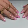 False unhas 24pcs francês rosa cabeça de amêndoa doce estilo nude cor de unha falsa capa completa mulheres vestíveis pressionam as dicas