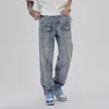Męskie jeansy amerykańskie Ins główna ulica oprzyrządowanie męskie luźne proste rurki spodnie tatusia modna marka Retro uczucie kropli
