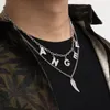 Pendant Necklaces Metal Hip Hop Silver Color Chain Jewelry Necklace For Women Men Gifts Crystal Inlay Letter Feather Femme Bijoux