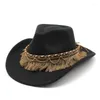 Boinas Cowboy Hat for Women and Men Tassels Jazz Cap Woolen 57-58cm Estilo étnico Brima curva Cowgirl NZ0062