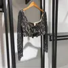 Camicette da donna Camicia da donna senza schienale in pizzo nero corto con collo quadrato e collo quadrato con strass