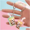 Nyckelringar Fashion Creative Pearl Milk Tea Keychains Simation Drink Cartoon Cute Chain Lovers Väskor Pendant Keyring Drop Delivery Jewel DHBK1