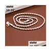 Цепи Мужские стерлинги стерлинговая трягая веревочная ожерелье 4 мм GSSN067 Мода Прекрасная 925 Пластин