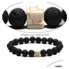 Perlenarmbänder aus Lavasteinperlen, 8 mm, vulkanische Yoga-Ankunft, türkisfarbenes Paar, Tropfenlieferung, Schmuck Dhzcr