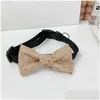 Hundhalsar Leases Designer Brand Bow Tie Dekoration Söt och Beautif Dogs Letter Print Pets Collar Lämpliga för Teddy Pomeranian Dhnwk