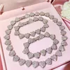 Chaînes Cristal Coeur Cubain Lien Chaîne Collier Pour Femmes 15mm Bling Plein Strass Pavé Tennis Hip Hop Bijoux