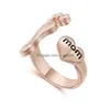 Band Rings Heart Foot Print Love Mom Ring Open Adjustable Fashion Jewelry Gift For Mother Birthday Drop Delivery Dhaoh