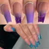 False Nails 24pcs Nail Tips Full Cover Press On Blue Purple Fake Gradient Glitter Ballerina Long French