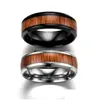 Anneaux de bande incrustés de teck titane acier anneau hommes mariage rétro grain de bois conception pour hommes femmes bijoux livraison directe Dhgur