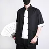 メンズカジュアルシャツ中国の伝統的な服の男性Kung Fu Tai Chi Tang Style Tops半袖ハンボックシャツ2023