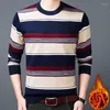 Men's T Shirts 2023 Plush Long Sleeve T-shirt Warm Sweater Stripe Round Neck Knitting Bottoming Shirt