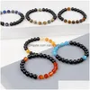 Perlé Nature Distance Bracelet Femmes Hommes 8Mm Pierre Naturelle Rock Oeil De Tigre Noir Onyx Perles De Guérison Stretch Lucky Yoga Bijoux Drop Dht4H