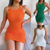 Vestidos de grife primavera verão para mulheres casuais botão sem mangas xadrez cós saia de malha nádega vestido sexy para mulher