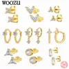 WOOZU Minimalista 925 Sterling Silver Coreano Cristallo Bianco Zircone Orecchini Per Le Donne Chic Teen Vita Quotidiana Regalo Dei Monili Del Partito