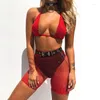 Tracksuits voor dames Halter Neck Boor Top High Taille Slim Mesh Shorts European and American Sexy Bikini Music Festival Set