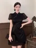 Sukienki imprezowe eleganckie biuro szczupły balcky chiński totem damskie sukienkę Summer Sweet Węzeł Krótkie biodra Mini Panie Kobieta 2023