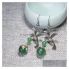 Dingle ljuskrona vintage etniska smycken fluga fåglar örhängen mode chalcedon pärlor gröna nya stenar släpp leverans dhyp5