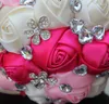 Decorative Flowers Artificial Pink And Cream Wedding Bouquets Hand Made Flower Rhinestone Bridesmaid Crystal Bridal Bouquet De Mariage