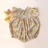 Rompers Summer Baby Girls Romper Cotton Linen Ruffles Sleeveless Infant Girl Clothing Outfits For 02Y 230525