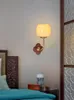 Vägglampa kinesisk stil koppar jade vardagsrum glödlampa sovrum sovrum zen gång