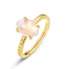 Anillos de racimo Mujeres Anillo de cuarzo rosa S925 Plata de ley 10k Chapado en oro Rosa Cristal Ojo de caballo Ajustable Piedra preciosa natural Joyería fina