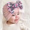 새로운 꽃 인쇄 유아 Bowknot Turban Infant Hat Girls Kid Velvet Bonnet Newborn Beanie Cap Baby Head Raps Infant