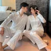 Vêtements de nuit pour femmes Sexy pied-de-poule Jacquard Satin soie à manches longues pantalons pyjamas ensembles Couple Pijama hommes femmes vêtements de nuit décontractés