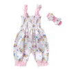 Rompers Kids Jumpsuit Girls Cartoon Neereless Romper Gold Elastast Shourdent Strap Headweest