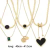 Pendant Necklaces Simple Stainless Steel Gold Color Link Cable Chain Necklace Black Heart Round V-Shapled Women Party Jewelry