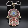 Chaves do Islã da Fátima Turky Blue Eyes Keychain Lucky Eye Hamsa Hands Flower Keyring Pingente Homens Mulheres Jóias Chaveiro Para Carro