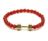 Strand Ailatu Hommes Et Femmes Mode Énergie Barbell Bijoux Bracelets Fabriqués Par 6mm Perles De Pierre Rouge Avec Alliage Métal Fitness Haltère