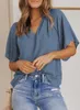 Womens Summer Tops Casual Ruffle Sleeve V Neck Chiffon Blouses Dressy Loose Tunic Shirts