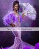 Lila paljetter sjöjungfrun prom klänningar med fjädrar 2023 svarta flickor tillfälle träffade gala party klänningar vestido feminino